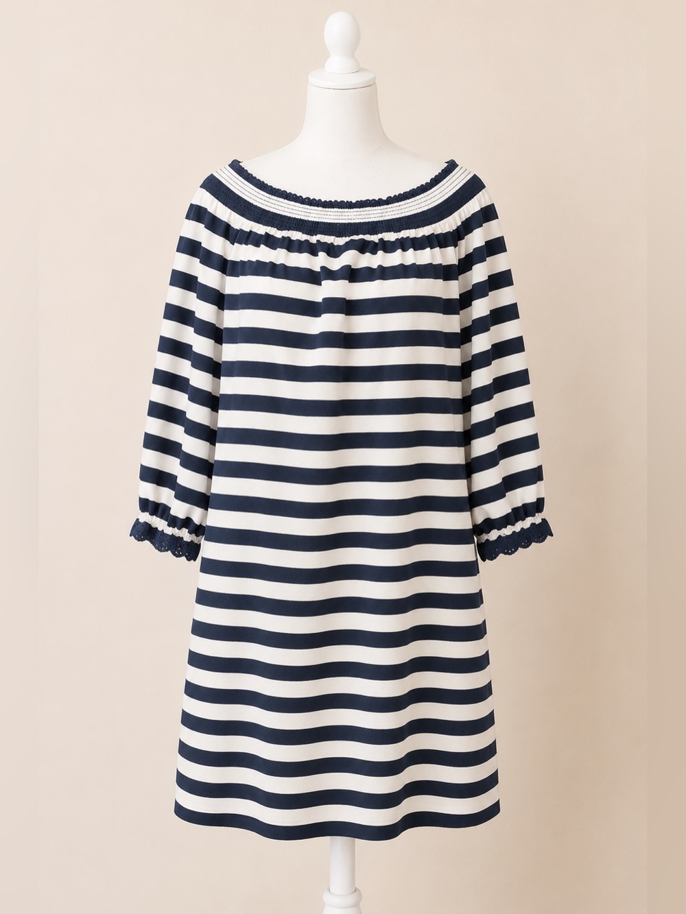 J.Crew • Navy Stripe Off Shoulder Dress • Nautical Coastal Preppy Cotton • XL